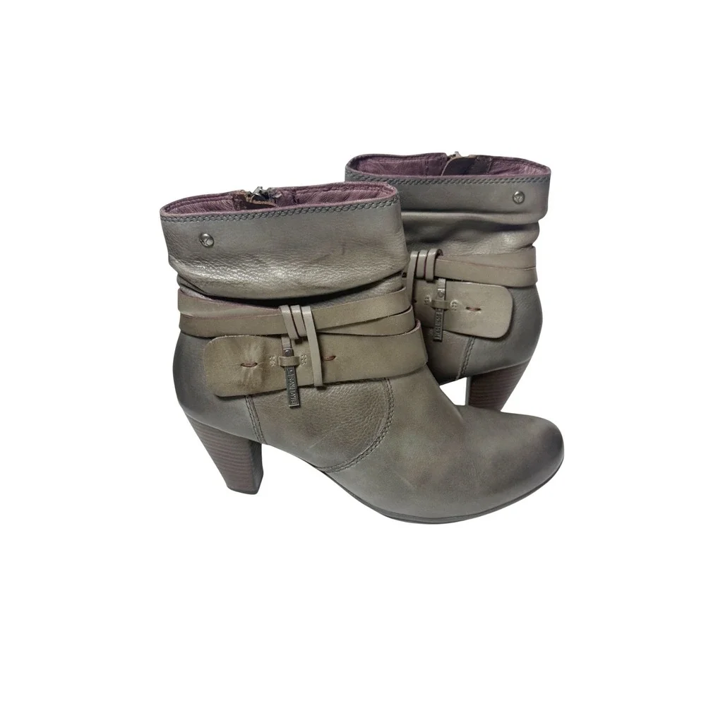 PIKOLINOS Verona Gray Leather Slouchy Ankle Boots Side Zip Block Heel Size 8.5